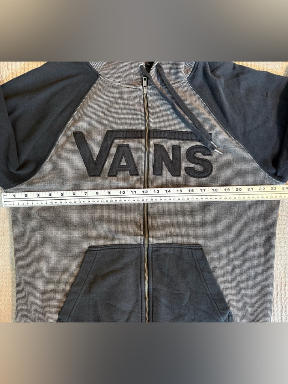 Vans Full Zip Hoodie Mens L Gray Black Logo Waffle Thermal Streetwear 🛹 - Picture 14 of 16